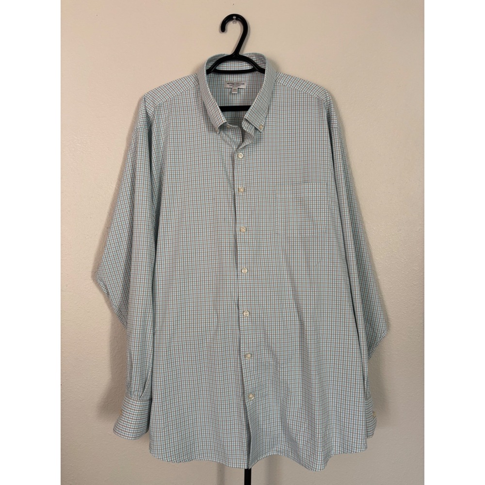 Peter‎ Millar Summer Comfort Mens XXL Plaid Button Down Shirt Blue Tan Performan